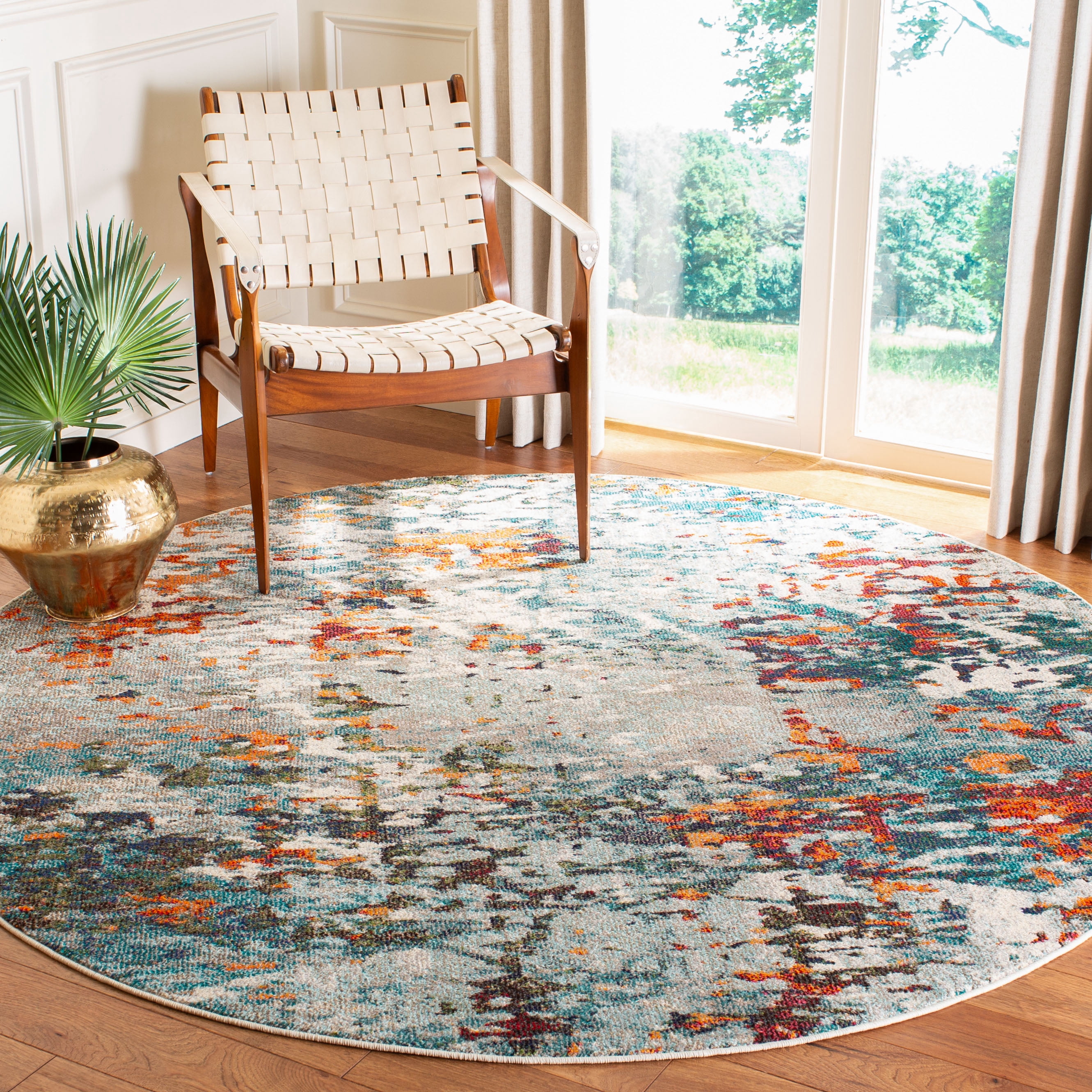 SAFAVIEH Madison Flowers Vintage Abstract Area Rug, Grey/Blue, 8' x 8' Round