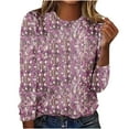 thumbnail image 2 of ICHUANYI Clearance Fashion Women Casual Long Sleeve Printed Round Neck Loose T-Shirt Blouse Tops(Hot Pink, S) ICHUANYI WER2023081114028, 2 of 4