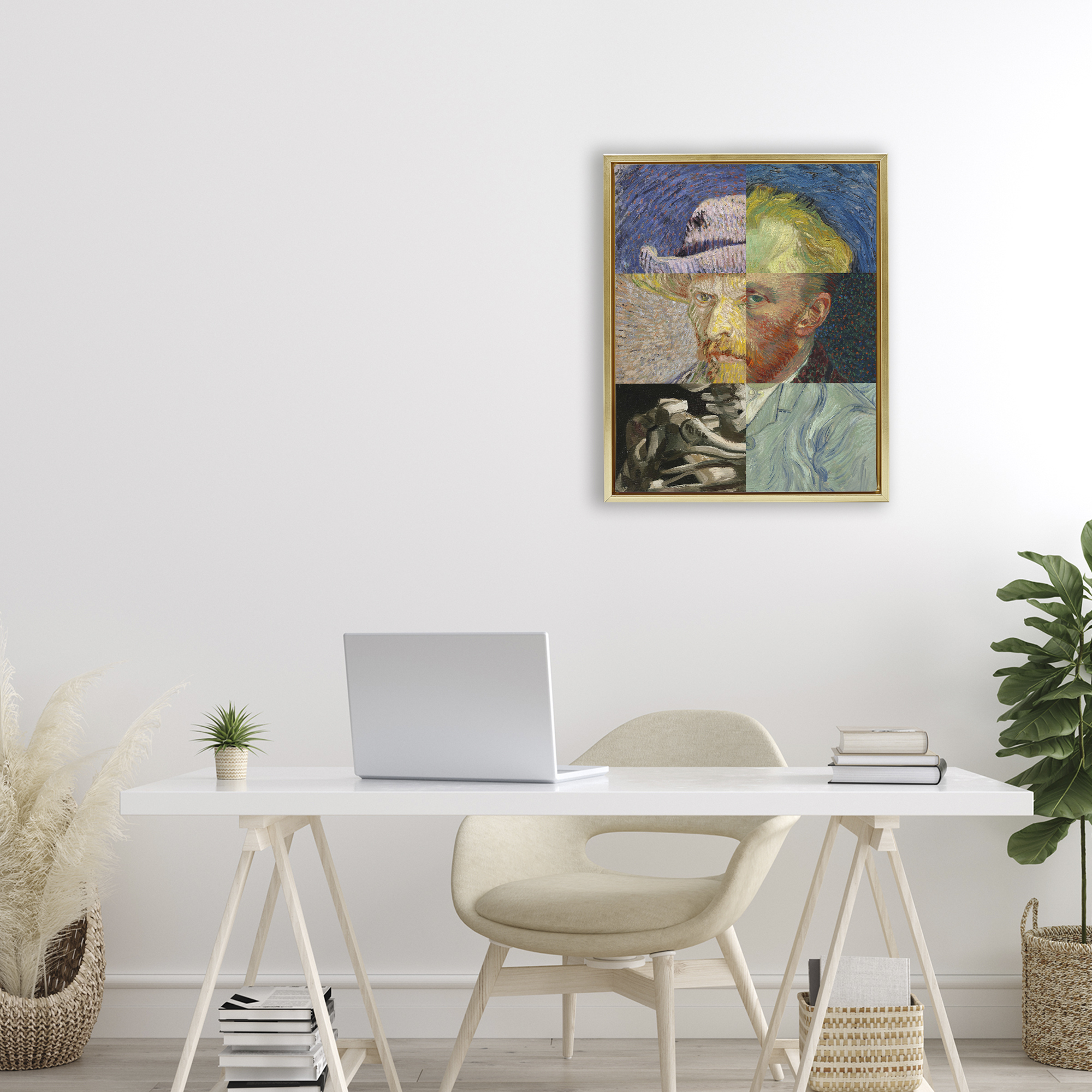 Collaged Van Gogh Portraits Gold Framed Floater Canvas Wall Art, design by Masters Redux