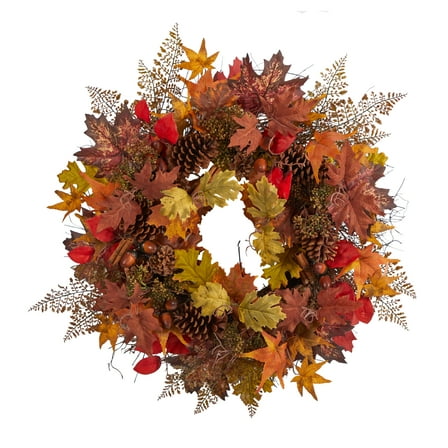 Nearly Natural Plastic Thanksgiving Artificial Fall Wreath, 30" (Multicolor)