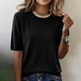 thumbnail image 2 of Dwellite Women's Spring Summer Lightweight Short Sleeve Trendy Business Casual Knit Solid Tops Pullover Sweaters Black XL, 2 of 7