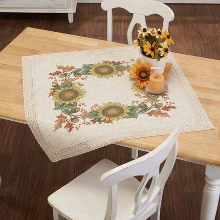 - Herrschners® Autumn Floral Lace Trimmed Table Topper Stamped Cross-Stitch