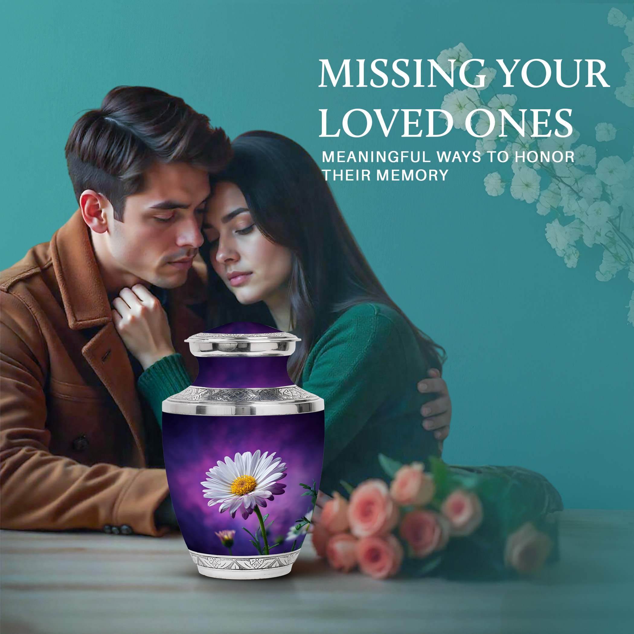 SABURIAL Daisy Urn - Small Urns For Ashes - Large Cremation For Adult Men & Women - Combo - 10 Inch Large With 3 Inch - Human Urns For Mom & Dad