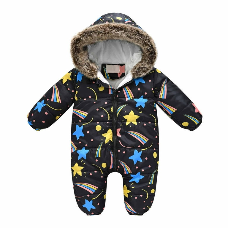 skpabo Baby Vintage Hooded Snowsuit Romper Fleece Lined Outwear Winter Warm  Onesie Jumpsuit Infant Toddler Boys Kids Jackets Black 3-4 Years