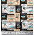 thumbnail image 1 of Soimoi Green Silk Fabric Caramel & Americano Coffee Beverages Printed Craft Fabric by the Yard 42 Inch Wide, 1 of 1