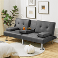 thumbnail image 5 of Yaheetech Modern Faux Leather Convertible Futon Sofa Bed with Cup Holders, Gray, 5 of 9