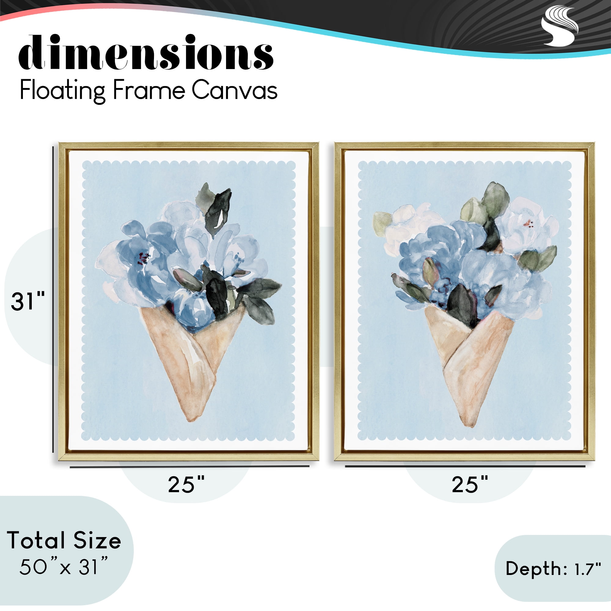 Stupell Industries Blue Flower Gift Bouquets 2 Piece Gold Framed Floater Canvas Set, design by Lanie Loreth