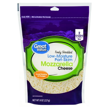 Great Value Finely Shredded Mozzarella Cheese, Low-Moisture Part-Skim, 8 oz