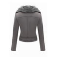 thumbnail image 2 of Giolshon Women's Faux Suede Leather Short Jacket Motocycle Sherpa-Lined Coat with Detachable Faux Fur Collar, 2 of 4
