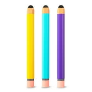 onn. Pencil Styluses, Compatible with Most Smartphones & Tablets, 3 Count, Yellow, Purple, Sky Blue