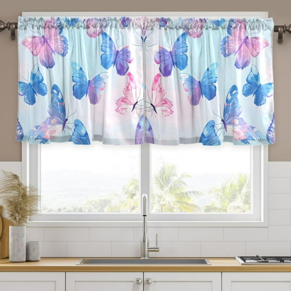Ryvnso Gradient Butterfly Curtains Sets Short Curtain Rod Pocket Half Window Cafe Farmhouse Tier 2 Panels 57"W x 24"L