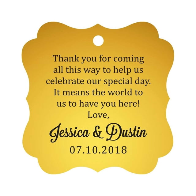 Darling Souvenir Custom Wedding Thank You Message Gift Tags Personalized Party Favor Hang Paper Tags-Metallic Gold-100 Tags