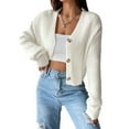 thumbnail image 2 of Women'S Long Sleeve Button Front V-Neck Soft Knit Cardigan Sweaters White L, 2 of 9