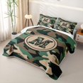 thumbnail image 3 of meiyoeat Camo Letter M Twin Quilt Set for Boys, Vintage Camouflage Twin Coverlet Set for Bedroom, Green, 2-Piece, 3 of 7