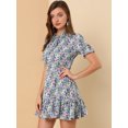 thumbnail image 4 of Vestido De Manga Abullonada Corta De Gasa Con Pajarita Floral Con Volantes Para Mujer Negro XS, 4 of 6