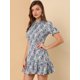 thumbnail image 4 of Vestido De Manga Abullonada Corta De Gasa Con Pajarita Floral Con Volantes Para Mujer Negro XS, 4 of 6