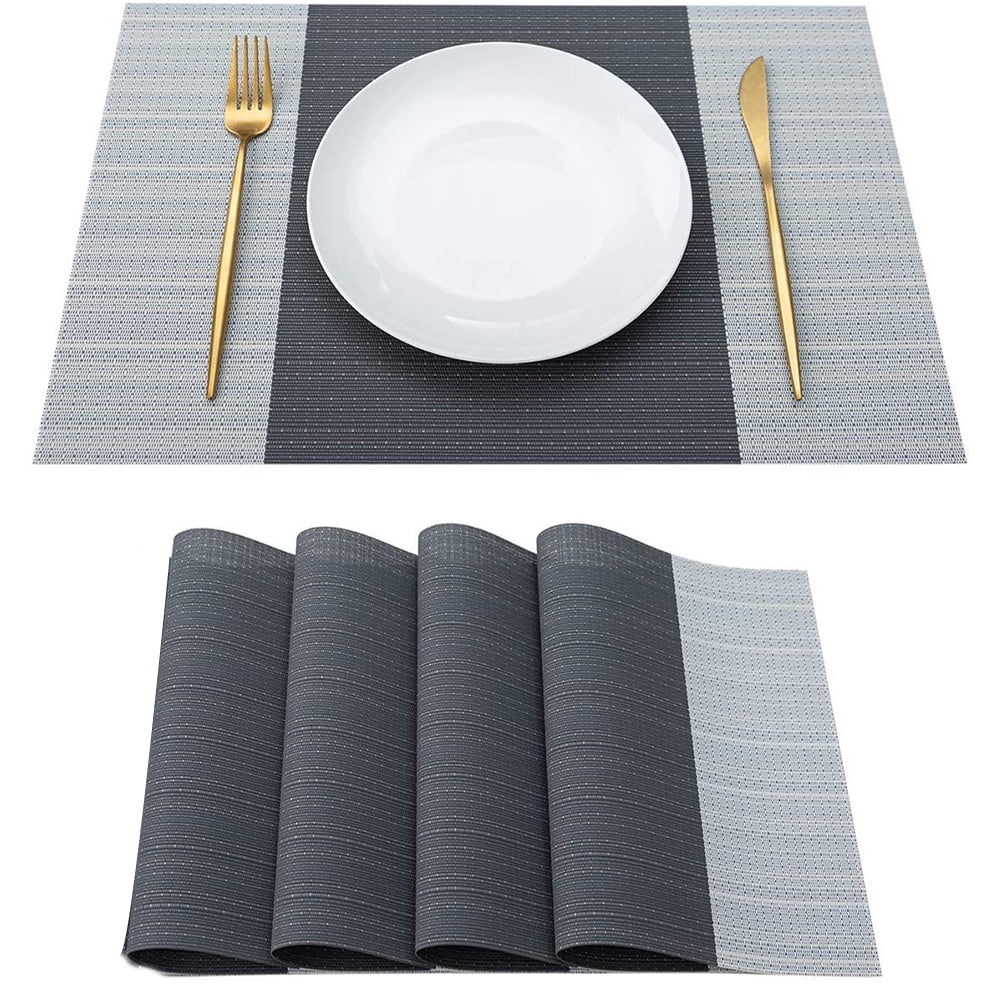 18 x 12 Inches Insulation Woven Vinyl Plastic Heat Resistant Kitchen Table Mats Washable Black homing Placemats for Dining Table Set of 6 