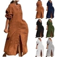 thumbnail image 1 of Gspmoly Robes pour Femmes, Robe Décontractée Unie pour Femmes à la Mode, Robe à Col en V à Manches Longues, Longue Robe, Robes de Vacances pour Femmes Offres du Jour, 1 of 7