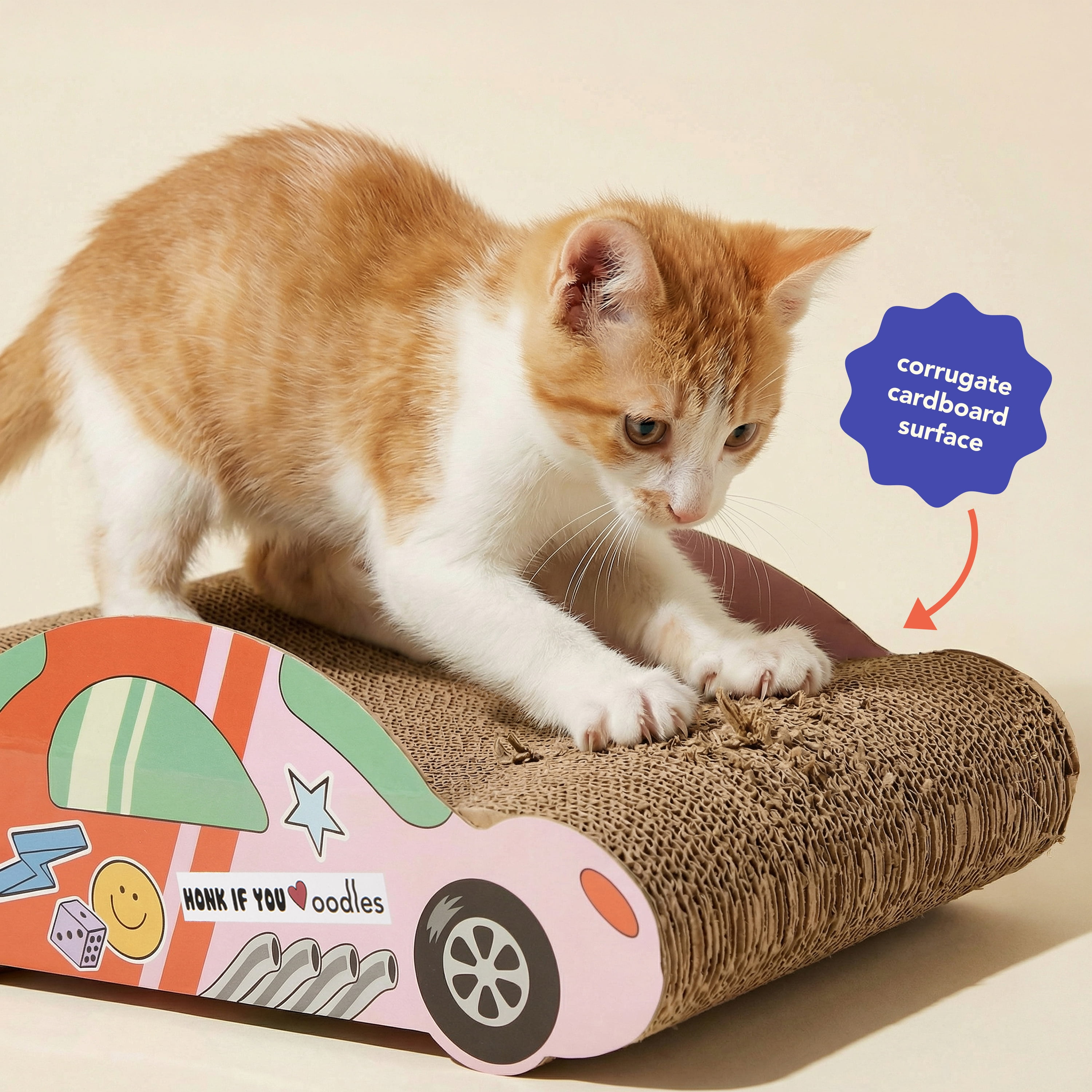 Oodles Red Hot Rod Race Car Durable Corrugated Cardboard Cat Scratching Pad, One Size