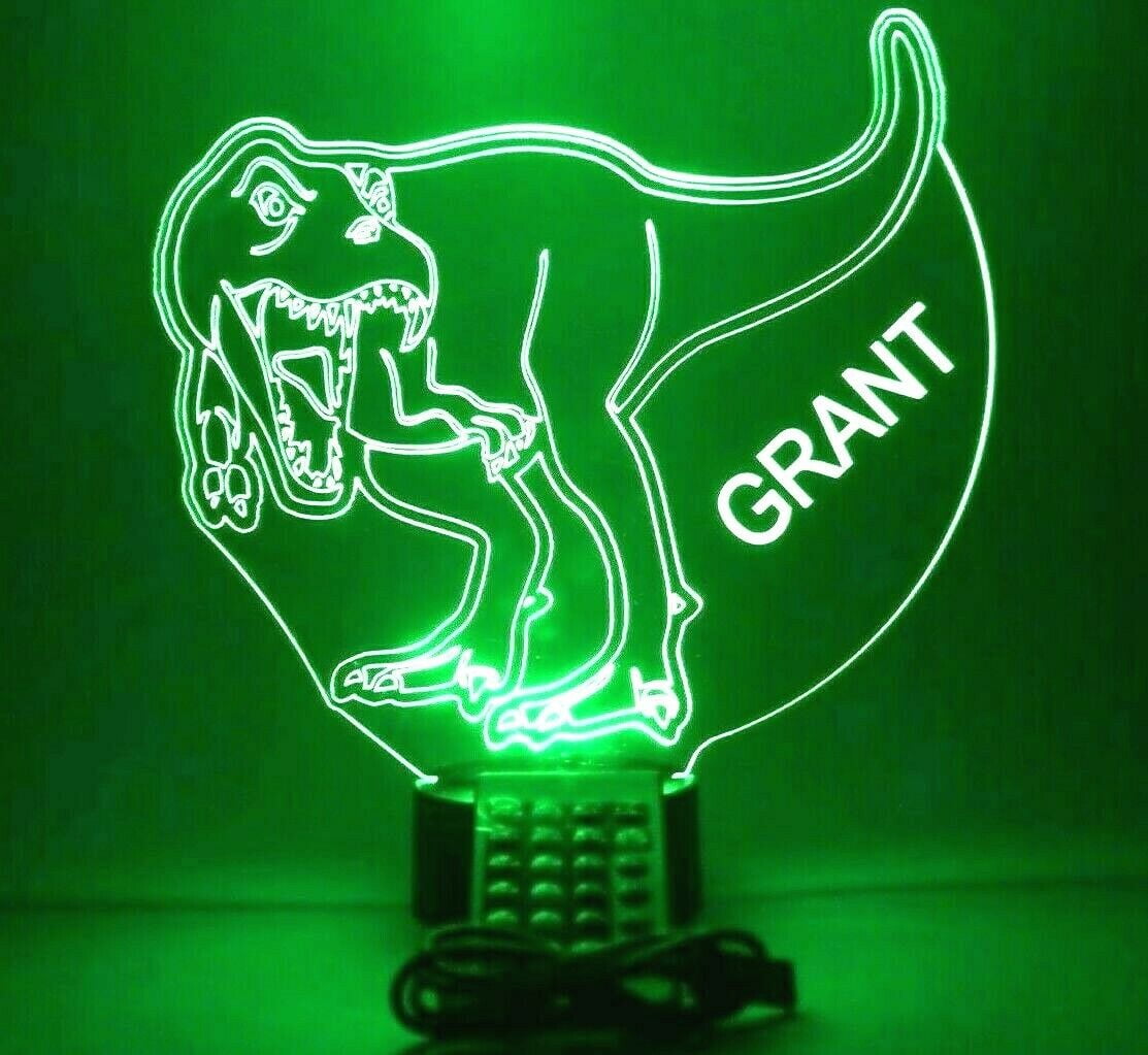 Dinosaur Light Up Lamp LED Personalized Animal Dinosaur Night Light Engraved Dino Table Lamp, Our Newest Feature - It's Wow, with Remote, 16 Color Options, Dimmer, Free Engraved, Great Gift