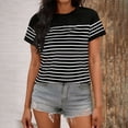 thumbnail image 2 of Tsesme Women's Round Neck T-Shirt Stripe Printed Short Sleeve T-Shirt Fashion Casual Versatile Tee Daily Wear ,Black,M, 2 of 6