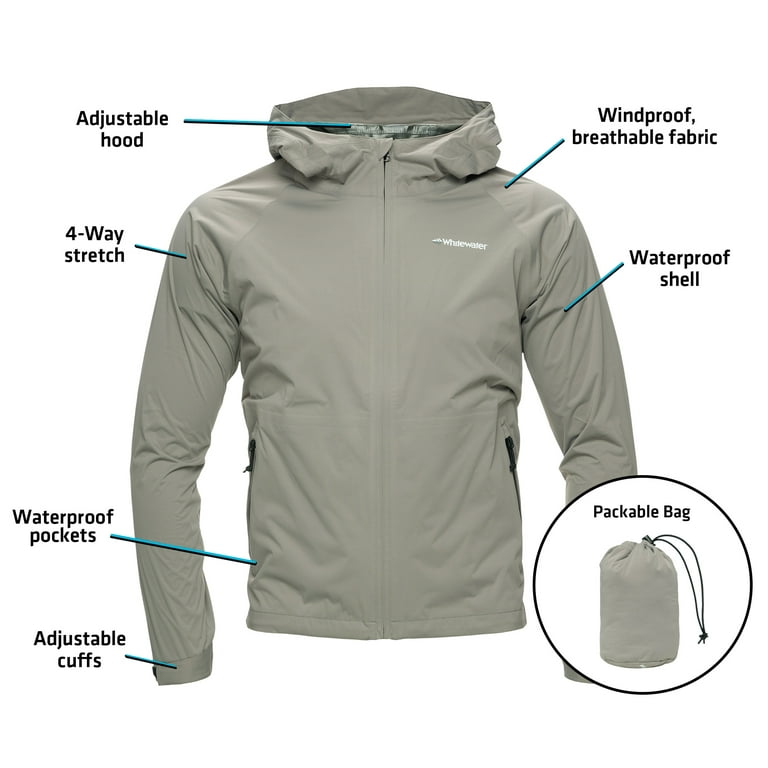 Men's Whitewater Packable Fishing Rain Jacket Medium Steel Grey