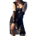 thumbnail image 3 of VISgogo Vestido de mujer, correa de malla transparente de color sólido de cintura alta vestidos ajustados + un par de mangas VISgogo moda, 3 of 9