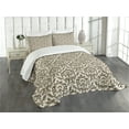 thumbnail image 3 of Ambesonne Damask Quilted Bedspread Set 3 Pcs, Antique Victorian Floral, King Size, Army Green Cream, 3 of 5