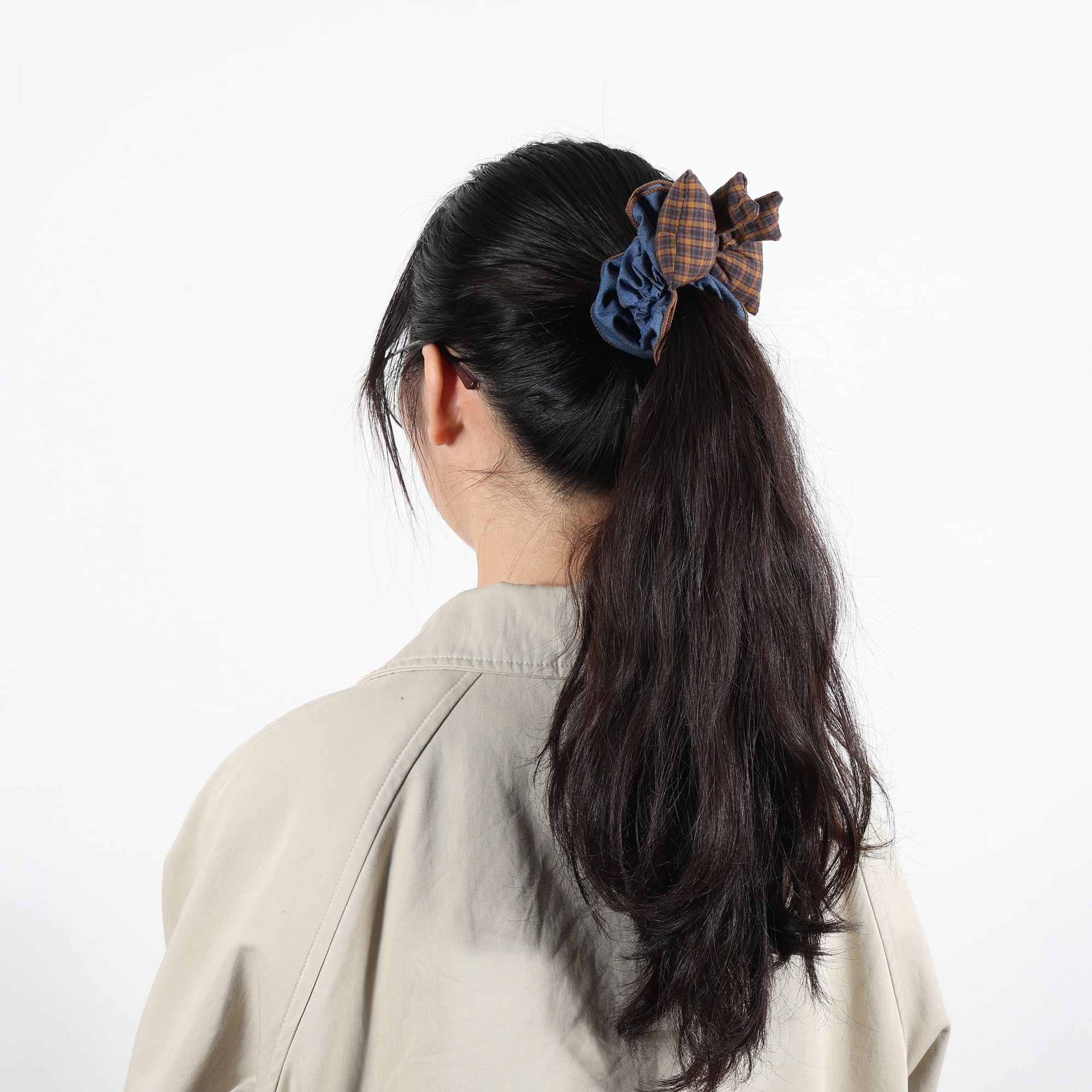 Unique Bargains Fashionable Denim Hair Ties All Occasions 1 Pc Blue, Brown Plaid Bow