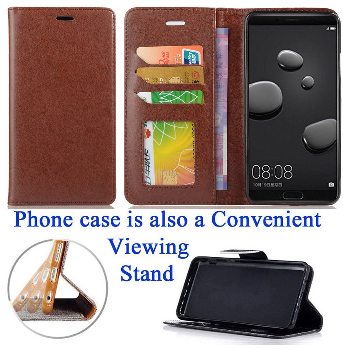 Huawei Mate 20 Pro Case 2018 Shock-Resistant PU Leather Mangntic Wallet Book Flip Kick-Stand Slim Case Cover with Card Slots for Huawei Mate 20 Pro Black Book