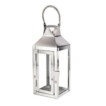 Serene Spaces Living Small Silver Square Metal Lantern, 4.4" Dia & 10.23" Tall