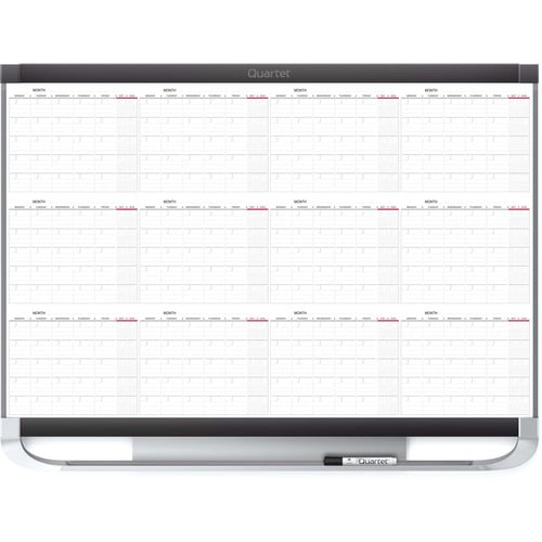 Quartet Quartet Prestige 2 Magnetic Calendar Board - Monthly - 12 Month - White, Graphite - Steel - 24" Height x 36" Width - Magnetic, Ghost Resistant, Stain Resistant, Durable, | Bundle of 2 Each