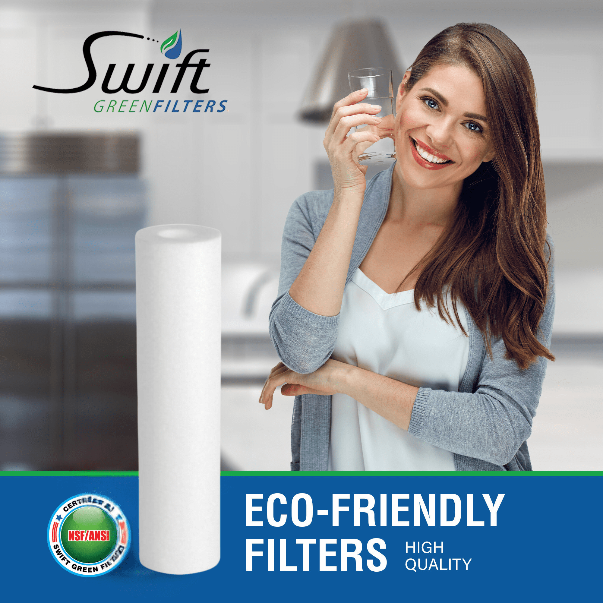 Swift Green 20" X 2.5" 1-Micron Melt Blown Sediment Water Filter Cartridge, NSF/ANSI 42 Certified, High-Performance Replacement Filter for Water Filtration Systems (3 Pack)