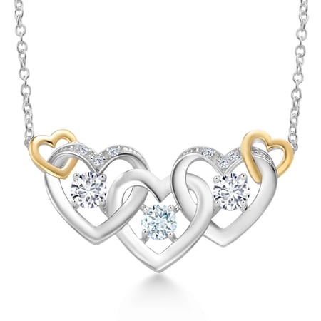 Gem Stone King 925 Silver and 10K Yellow Gold Sky Blue Aquamarine and White Lab Grown Diamond Heart Shape Pendant Necklace for Women (0.85 Cttw, with 18 inch Chain)
