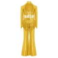 thumbnail image 4 of TSSOE Girls 2-piece Jazz Dance Outfit Shiny Sequin Tassels Latin Hip Hop Dancewear Long Sleeve Crop Top With Flared Pants Gold 8, 4 of 7