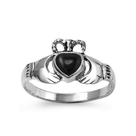 Silver Onyx Eagle Man Ring - CHOOSE YOUR COLOR Simulated Black Onyx Polished Claddagh Heart Ring New .925 Sterling Silver Band (Black Simulated Onyx/Ring Size 10)