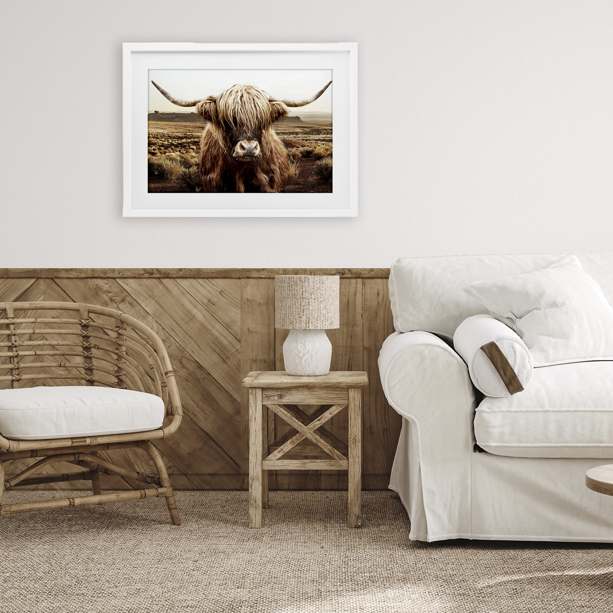 Stupell Industries Rugged Vegetation Cattle Portrait White Framed Print Under Glass, design by CAD Designs