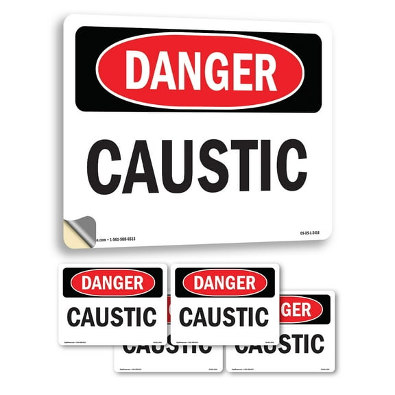 Caustic OSHA Danger Vinyl Decal Label 18 Inch x 12 Inch - 5 Pack