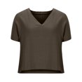 thumbnail image 4 of Camiseta de manga corta suelta con cuello en V sólido informal a la moda para mujer Pompotops hkajfhjk463208, 4 of 6