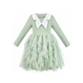 thumbnail image 1 of Robe Fille Verte Tricot Côtelé Perles Volants Manches Longues Tutu 6 Ans, 1 of 1