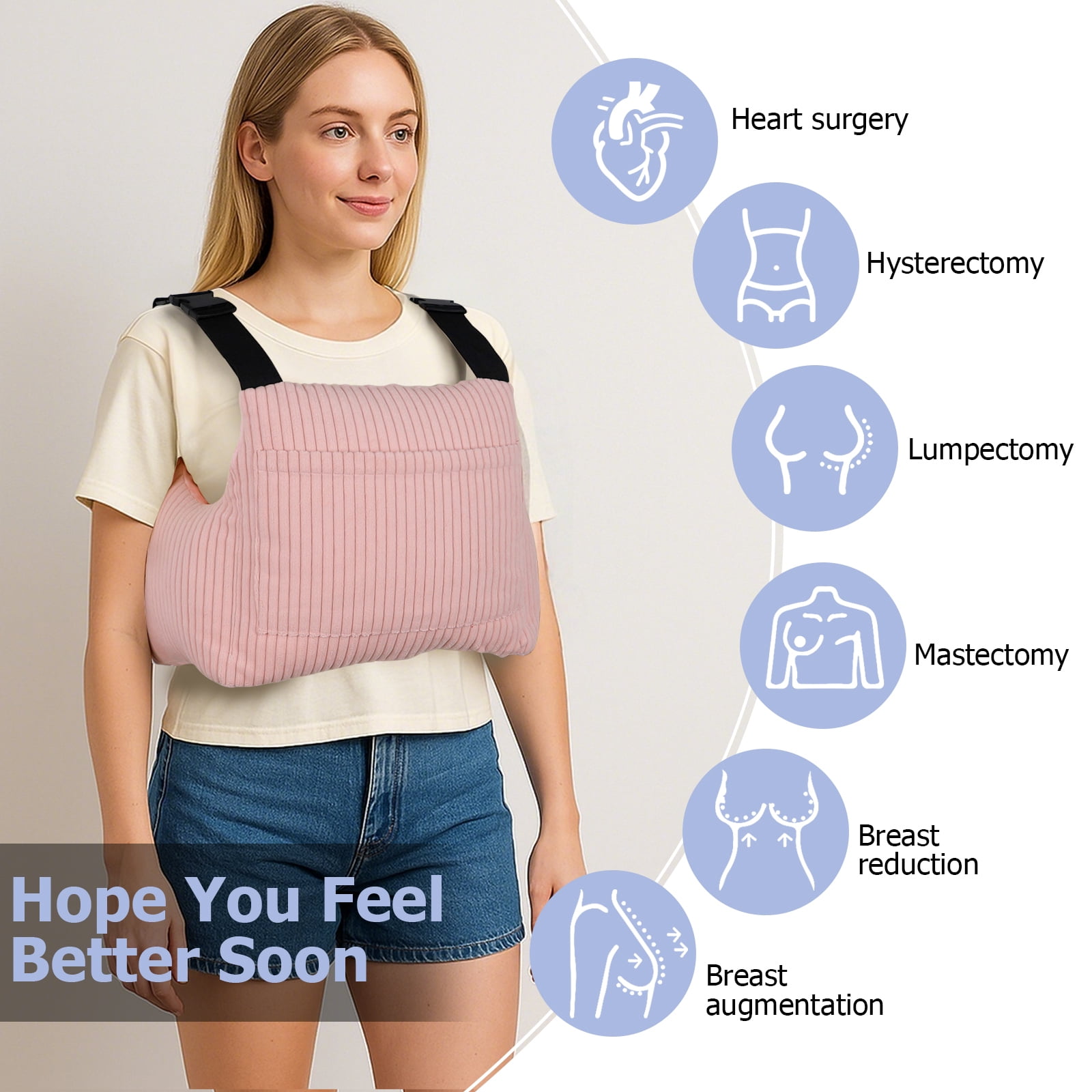 RoamReady Mastectomy Recovery Pillow, Soft Chest Pain Relief Post Surgery Must Haves for Women, Pink
