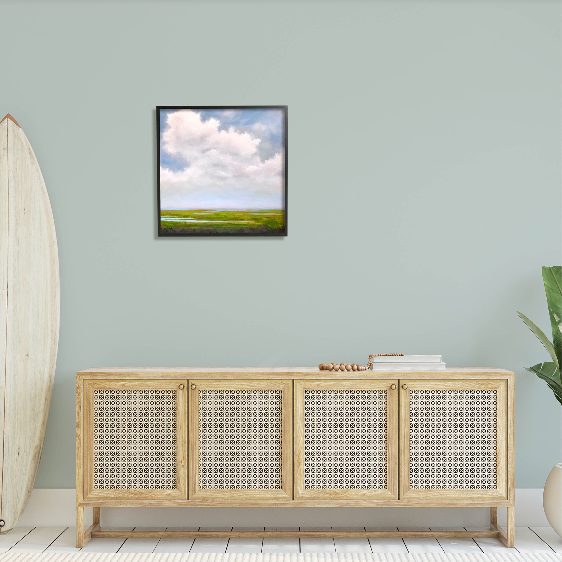 Stupell Industries Panoramic Meadow Horizon Clouds Painting Black Framed Art Print Wall Art, Design by Catherine Andersen