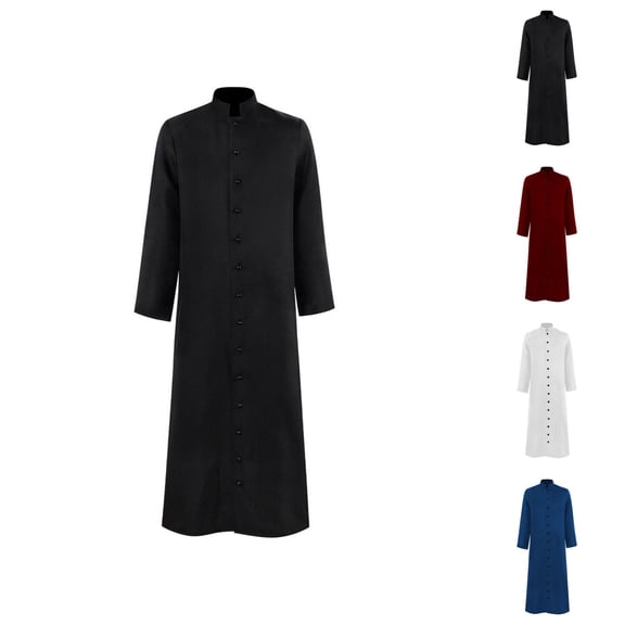 Cassock Robe Robe for Men Long Sleeve Button Down Stand Collar Choir Minister Clergy Pulpit Liturgical