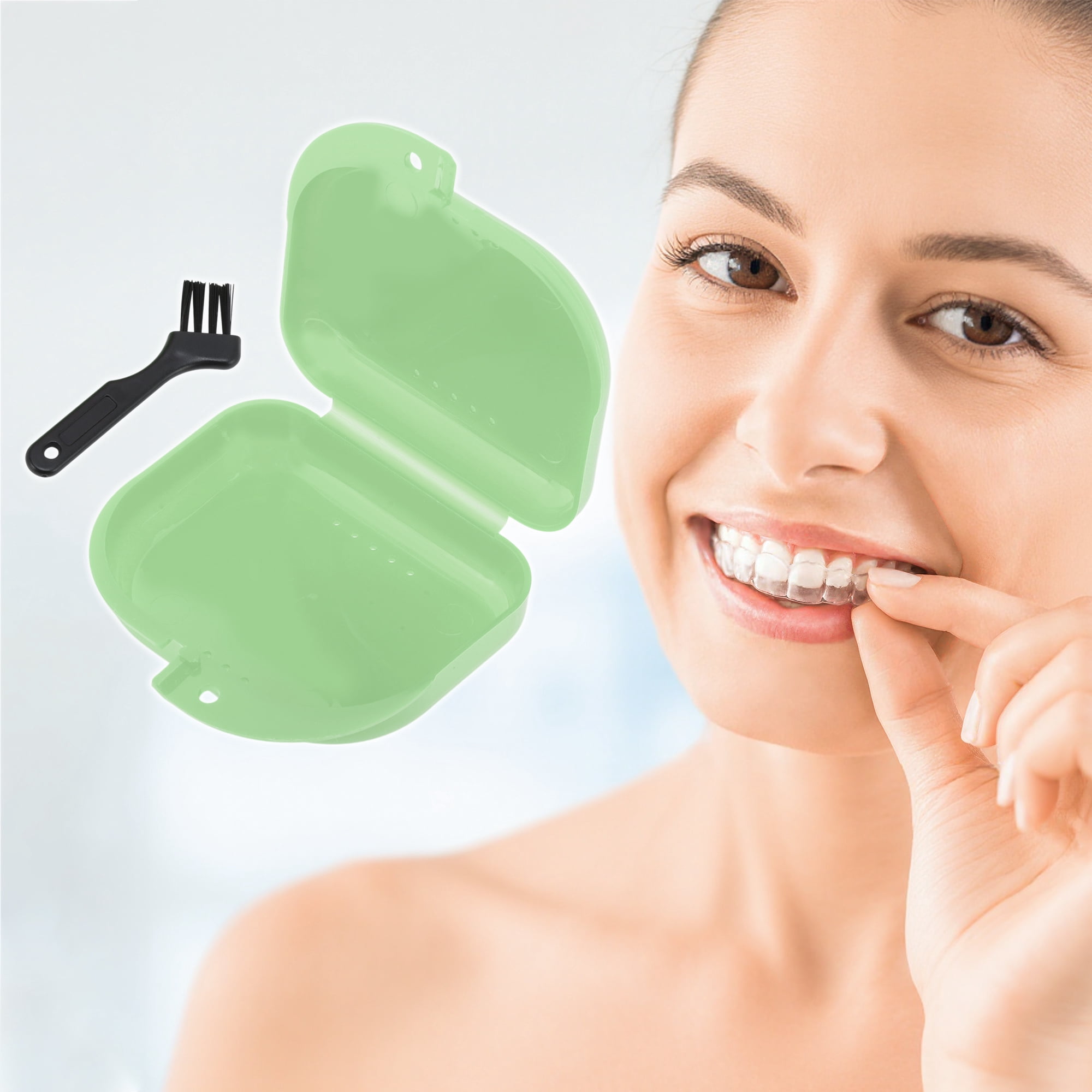 Unique Bargains Mini Braces Box with Brush 1 Set Light Green