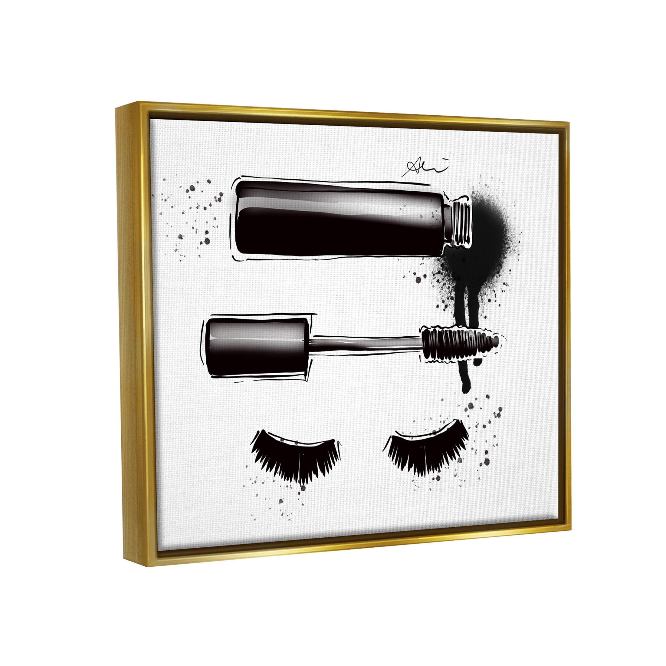 Stupell Industries Glam Mascara Lashes Makeup Graphic Art Metallic Gold Floating Framed Canvas Print Wall Art, Design by Alison Petrie
