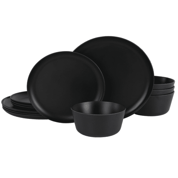 12 Piece Melamine Dinnerware Set - Matte Black