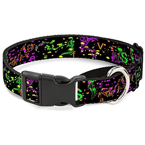 Buckle-Down Martingale Dog Collar - Nautical Star Splatter Black Neon - 1" Wide - Fits 15-26" Neck Size - Large