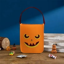 Yellow Halloween Candy Bag - 11.81x9.84in Reusable Cloth Trick or Treat Pouch for Kids - Spooky Themed Goodie Bag with Carry Strap for Halloween Parties, Costumes & Candy Collection