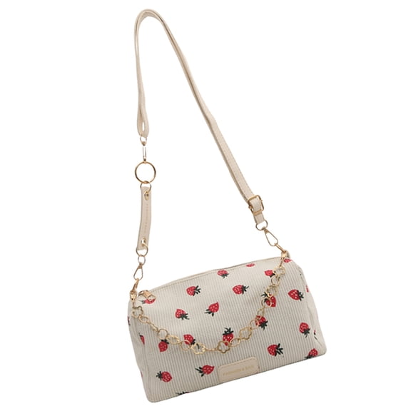 Casual Women's Strawberry Pillow Bag Corduroy With Chain Shoulder Crossbody Purse Handbag For Travel And Daily Use