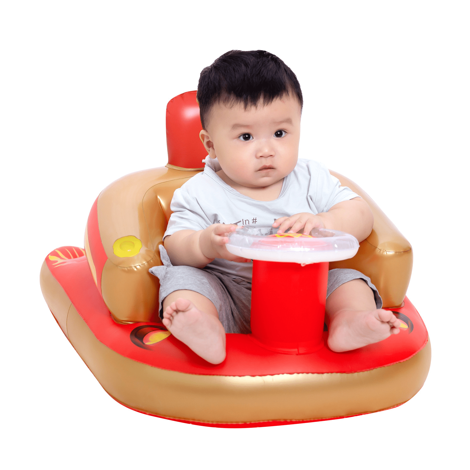 Inflatable Baby Sit-Up Chair For 3-36 Months – Portable, Soft & Safe With Built-in Pump (Cherry)